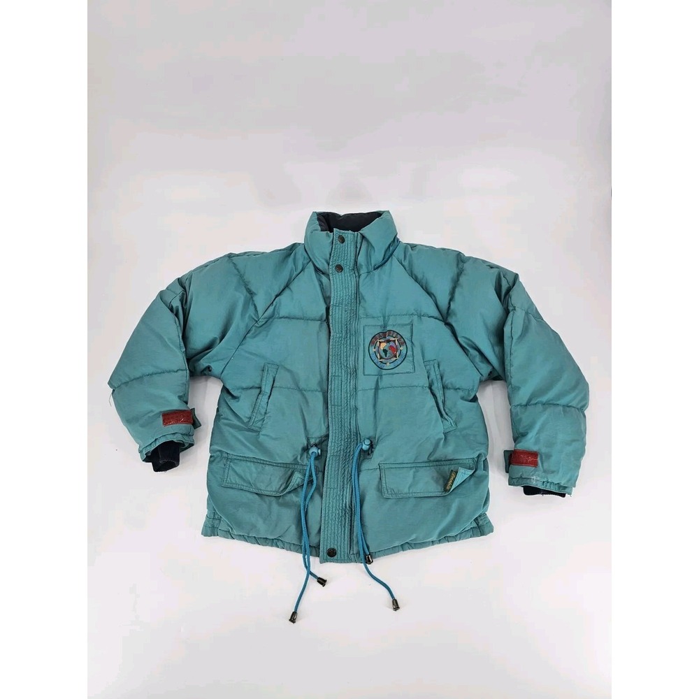 VTG Brambilla Jacket Large Blue Green Colorblock Duck Down Duvet Ski Lot 1/93